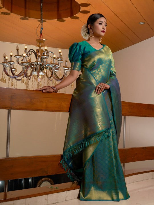 Legendary Teal Green Kanjivaram silk Saree