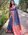 Soft Blue Kashmiri Work Silk Saree with Weaving Pallu