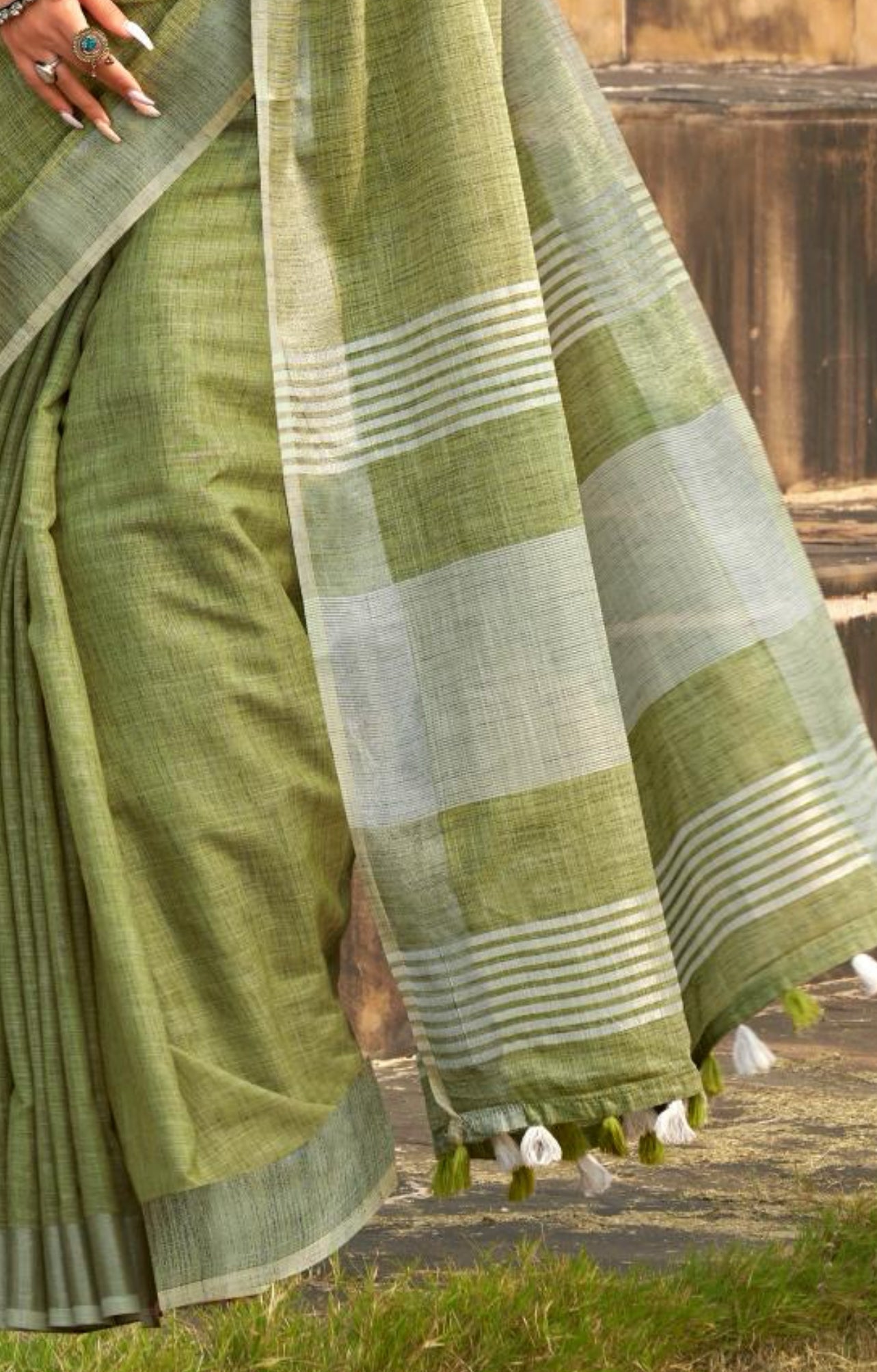 Khaki Casual Linen Saree RP2