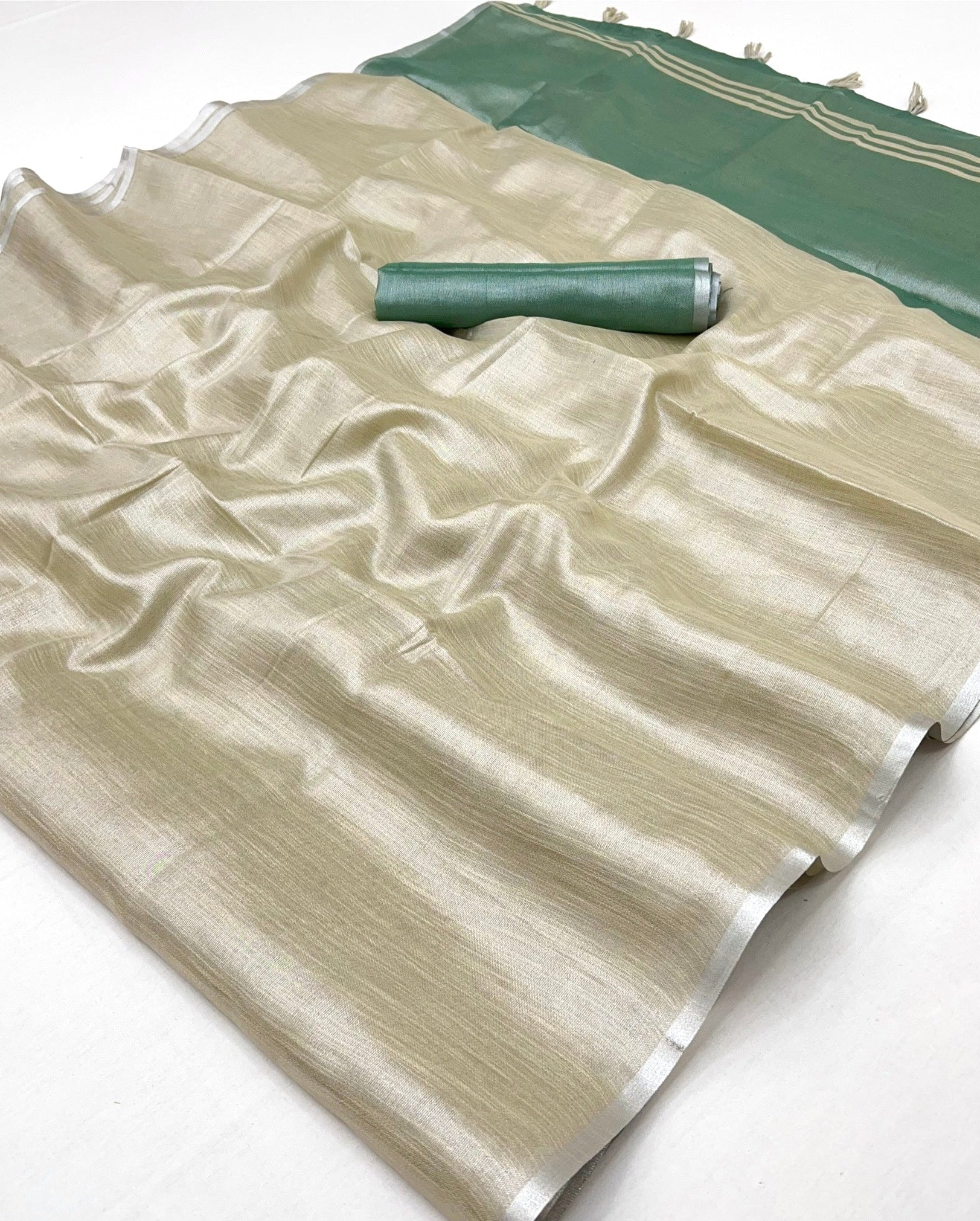 Rice Cream Woven Tissue Soft Silk Saree With Blouse
