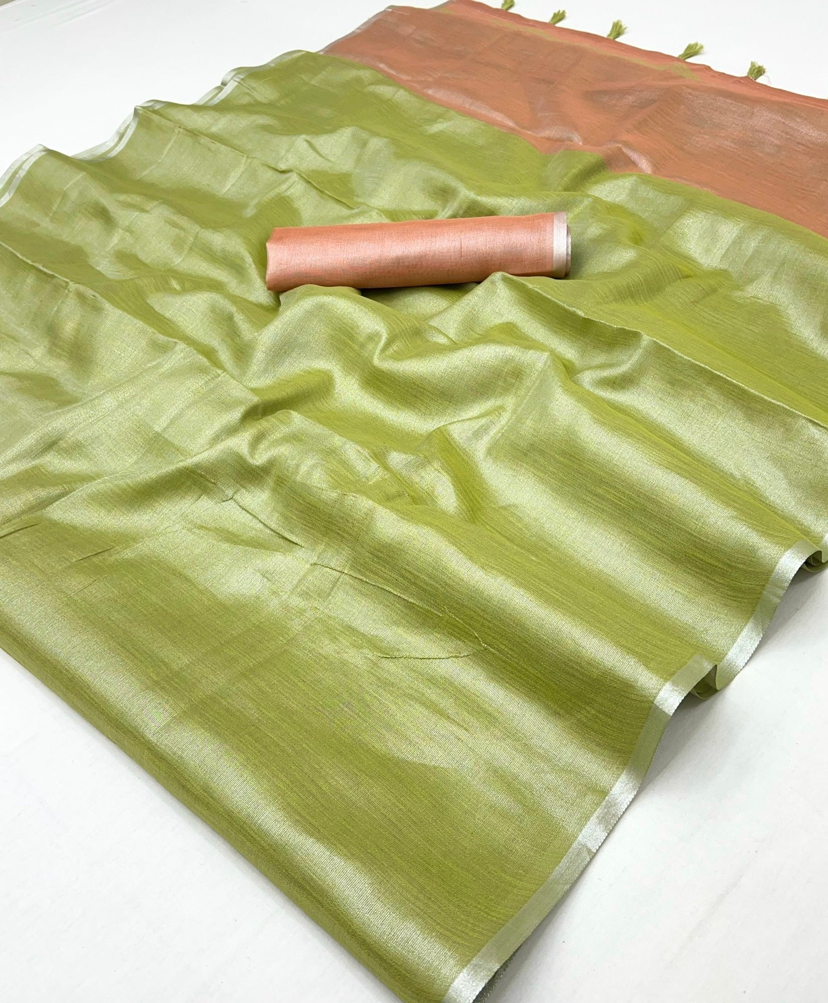 Gladiolus Parrot Woven Tissue Soft Silk Saree With Blouse