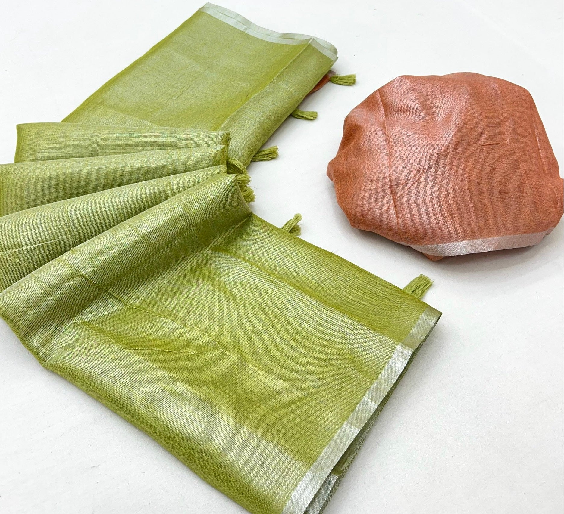 Gladiolus Parrot Woven Tissue Soft Silk Saree With Blouse