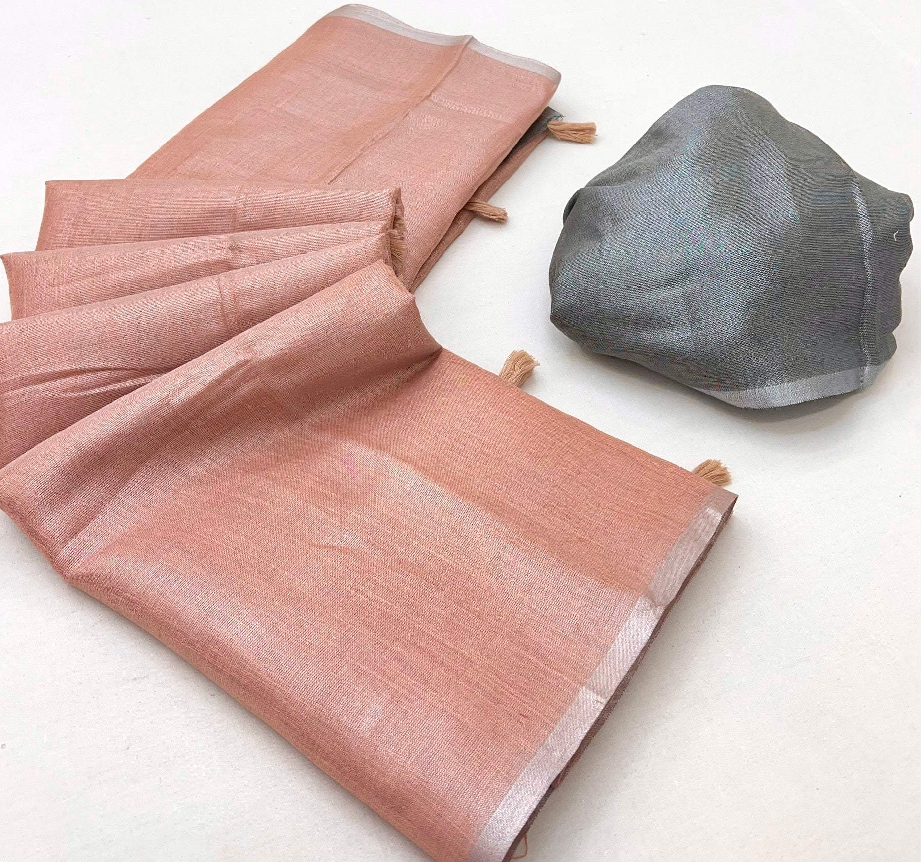 Rustic Peach Woven Tissue Soft Silk Saree With Blouse