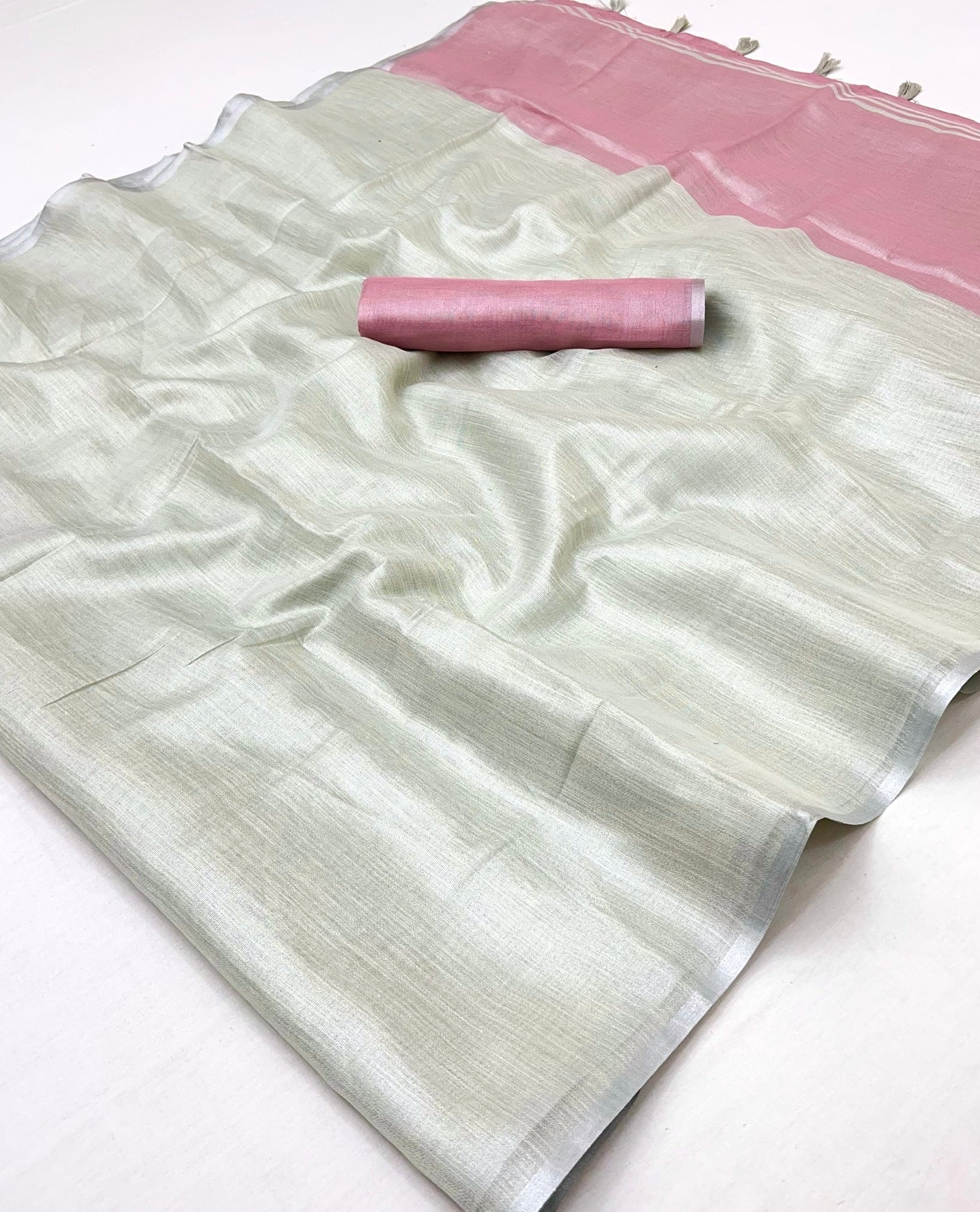 Parchment White Woven Tissue Soft Silk Saree With Blouse