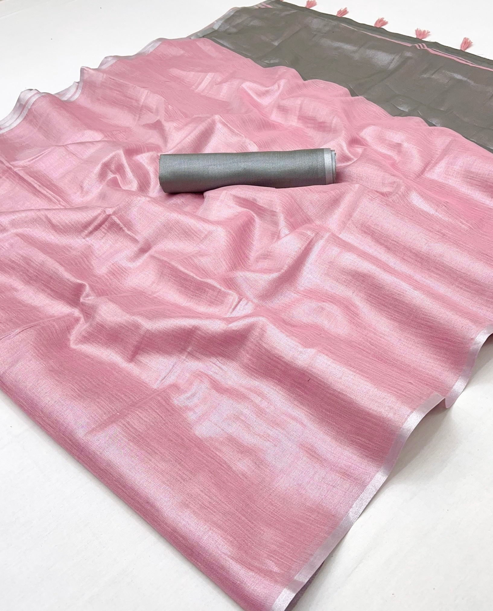 Coral Pink Woven Tissue Soft Silk Saree With Blouse