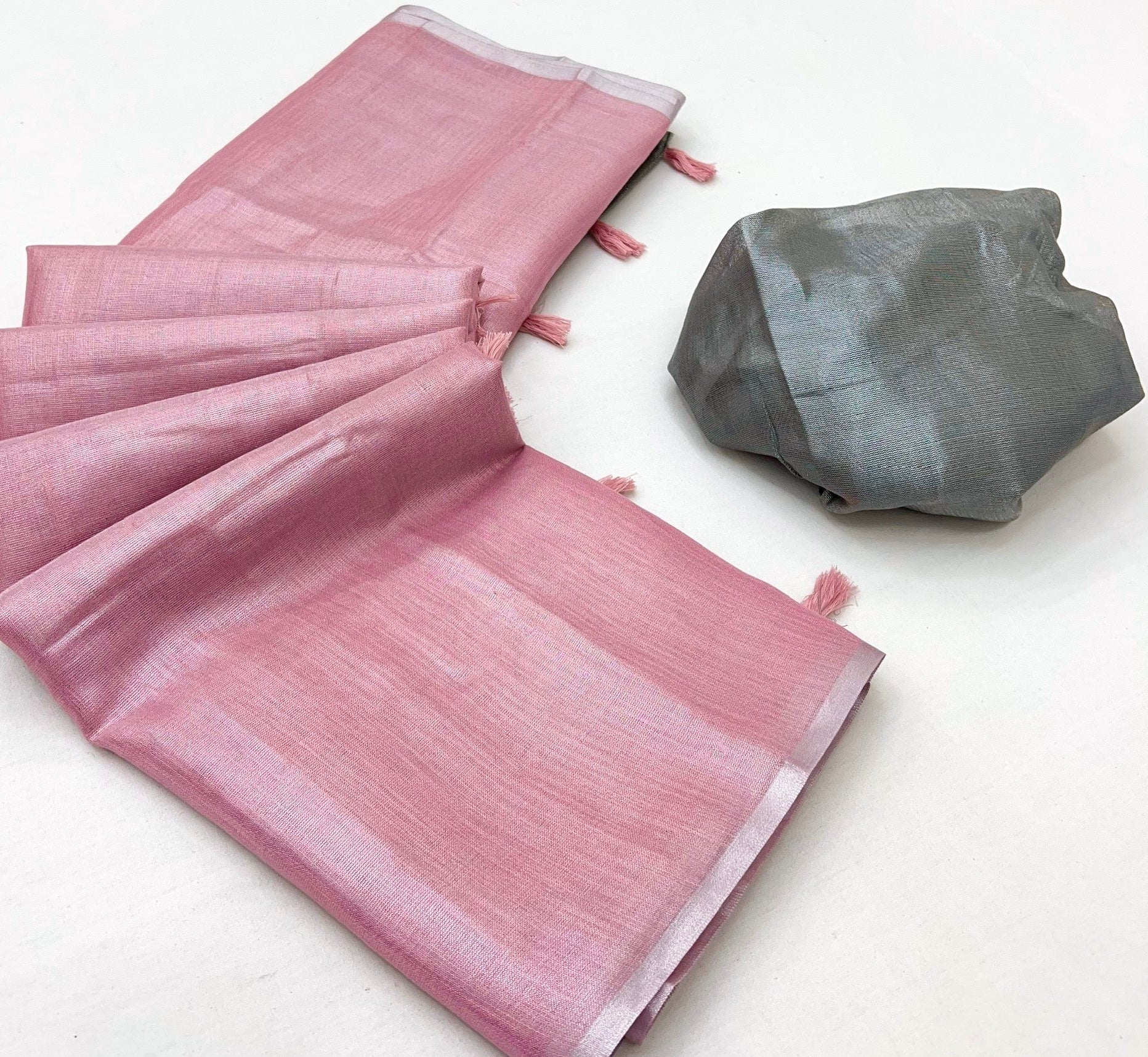 Coral Pink Woven Tissue Soft Silk Saree With Blouse