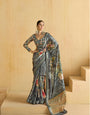 Grey Flower Soft Silk Weaving Border Saree