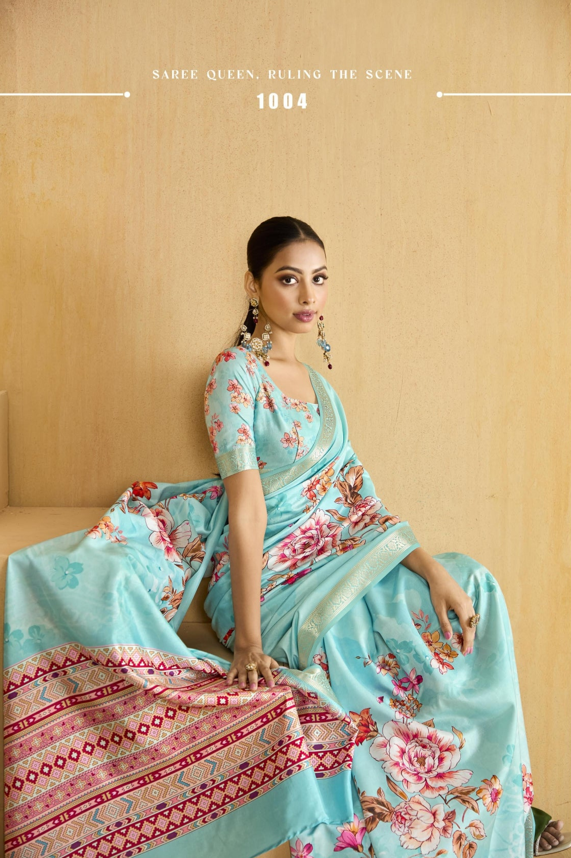 Sky Blue Flower Soft Silk Weaving Border Saree