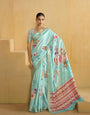 Sky Blue Flower Soft Silk Weaving Border Saree