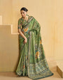 Green Flower Soft Silk Weaving Border Saree