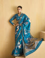 Blue Flower Soft Silk Weaving Border Saree