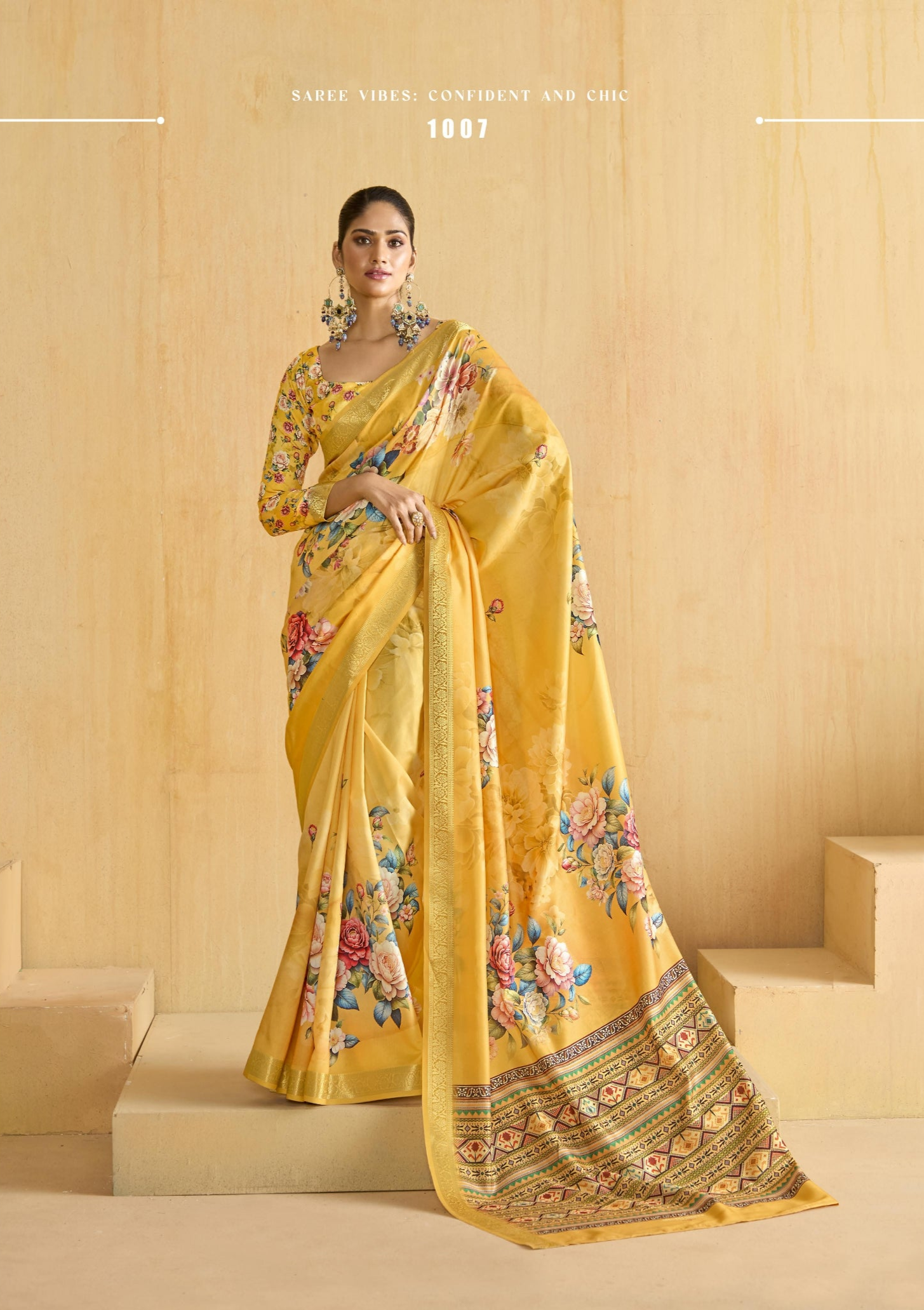 Yellow Flower Soft Silk Weaving Border Saree