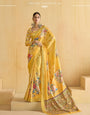 Yellow Flower Soft Silk Weaving Border Saree