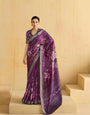 Purple Flower Soft Silk Weaving Border Saree