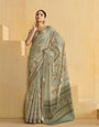 Light Grey Flower Soft Silk Weaving Border Saree