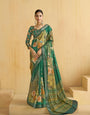 Dark Spring Green Flower Soft Silk Weaving Border Saree