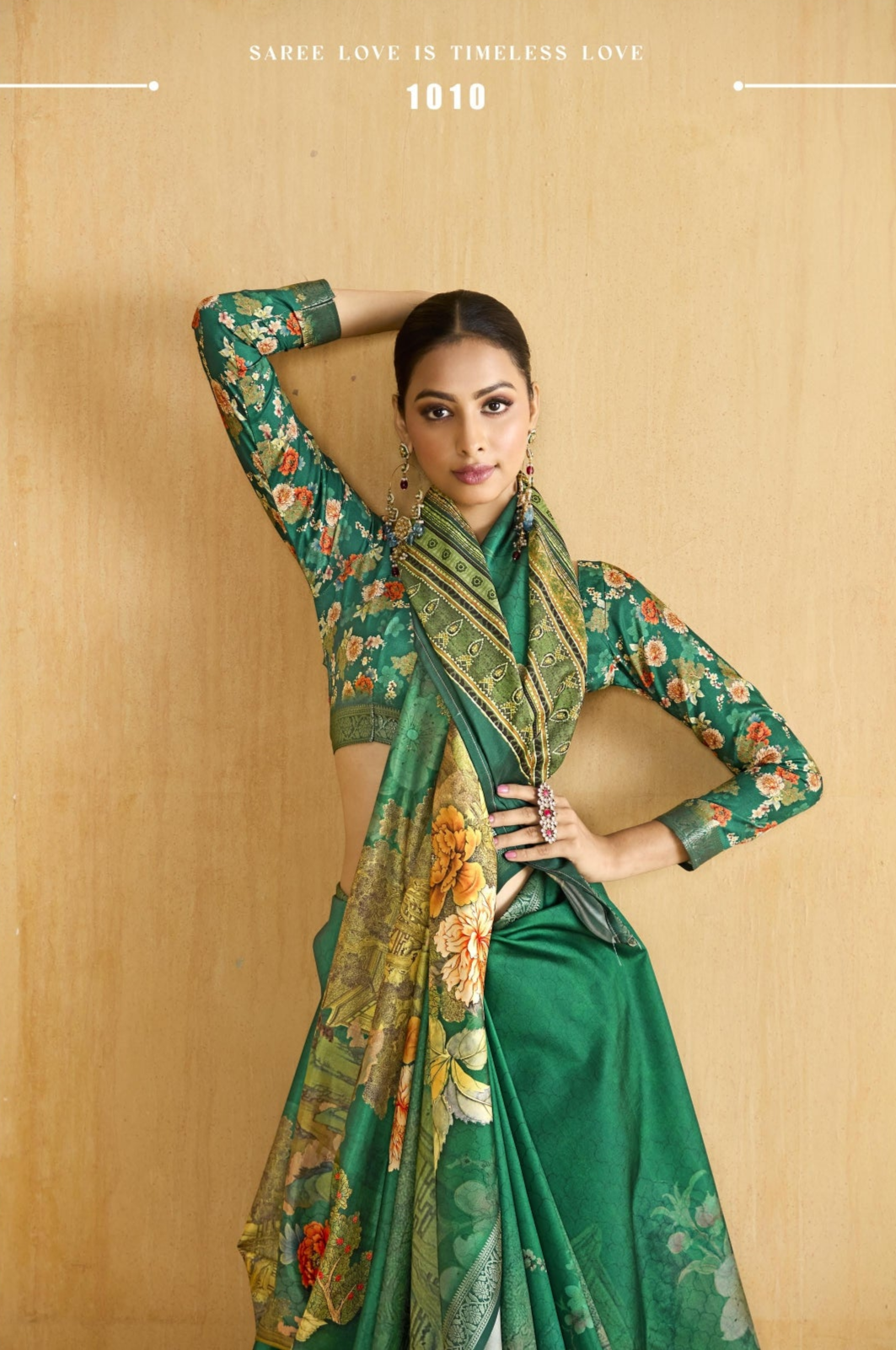 Dark Spring Green Flower Soft Silk Weaving Border Saree