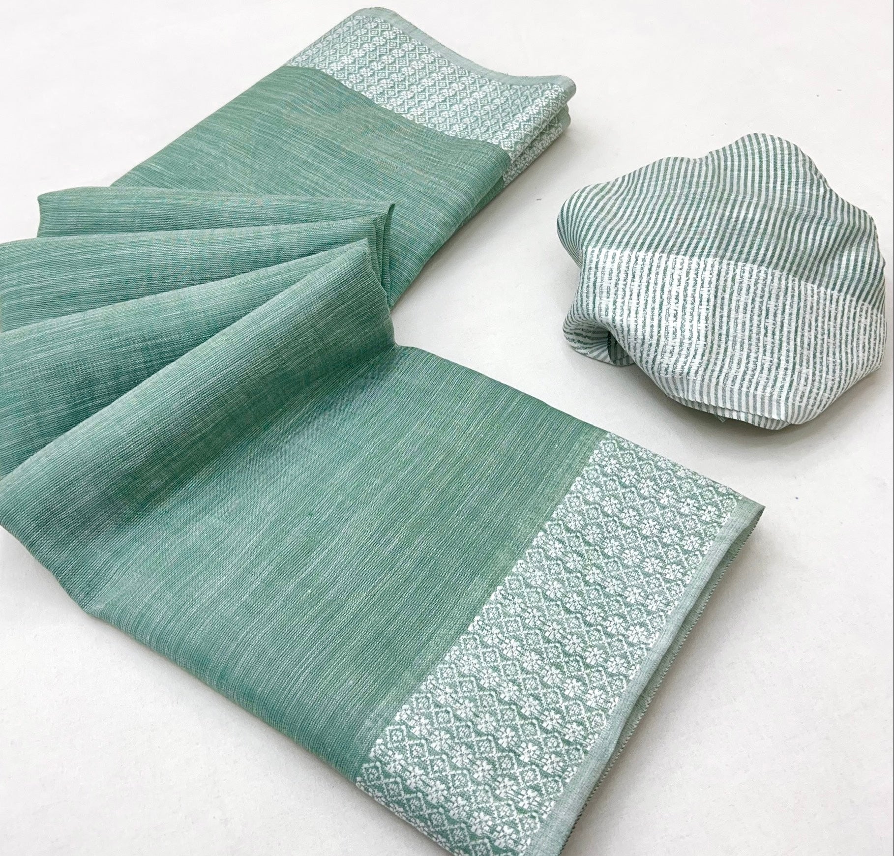 Sea Green Pure Handloom Woven Linen Soft Saree