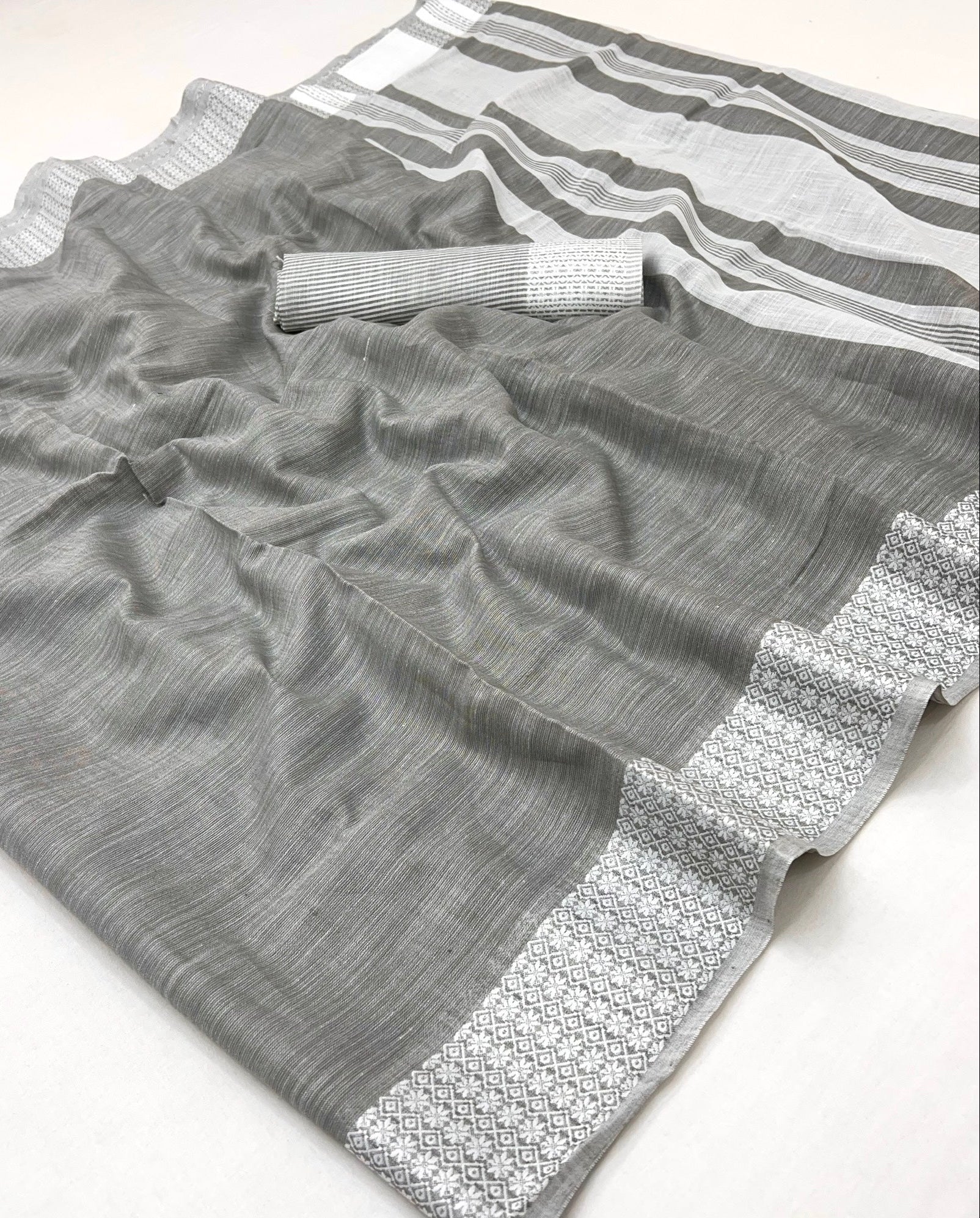 Granite Grey Pure Handloom Woven Linen Soft Saree