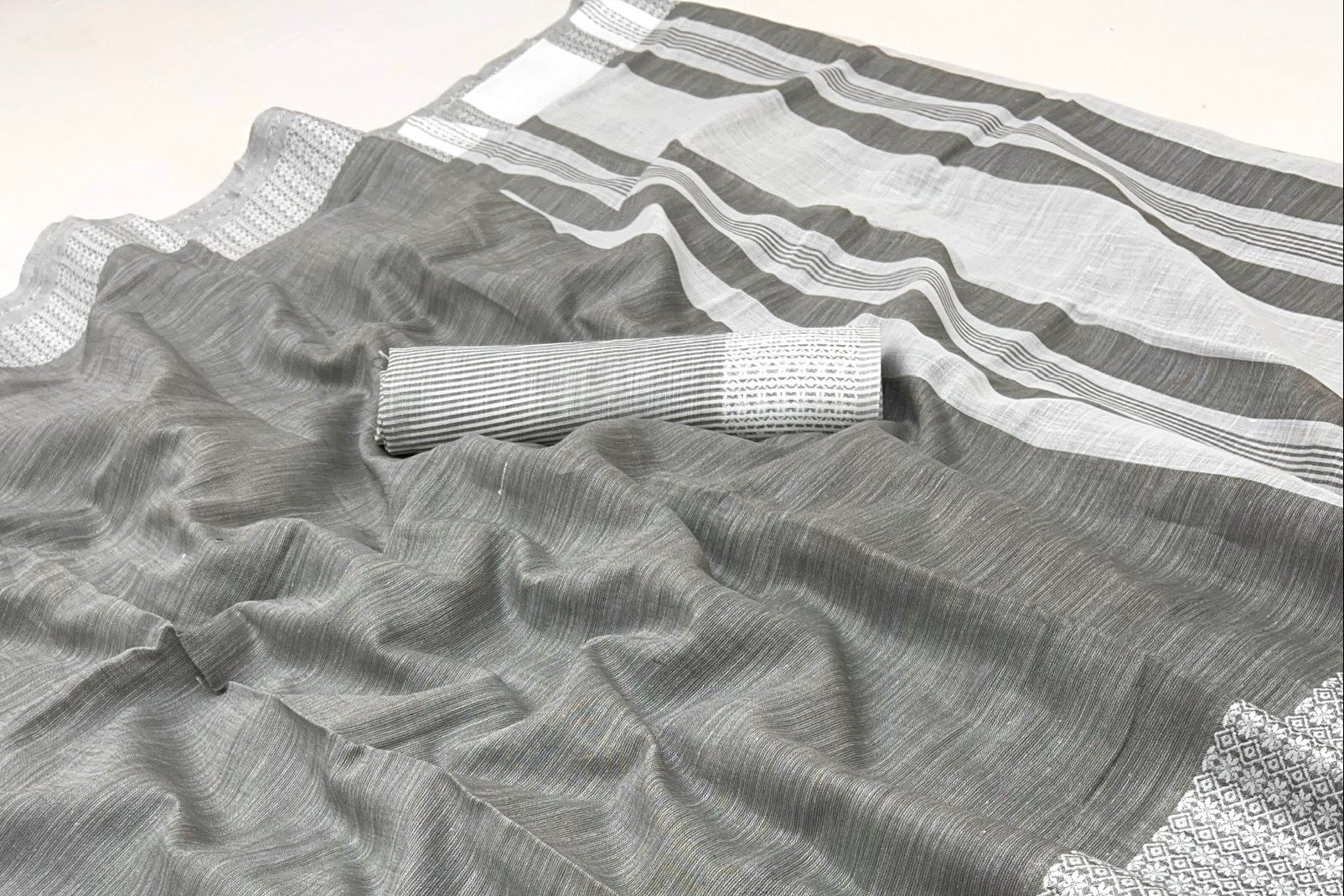 Granite Grey Pure Handloom Woven Linen Soft Saree