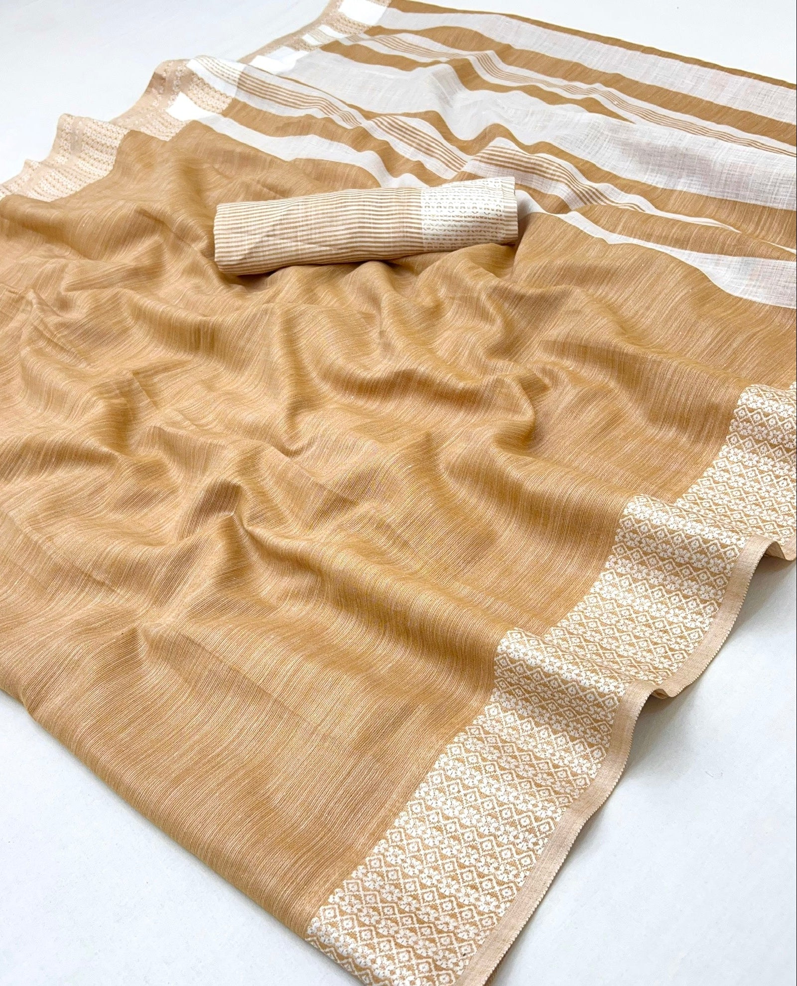 Peel Orange Pure Handloom Woven Linen Soft Saree