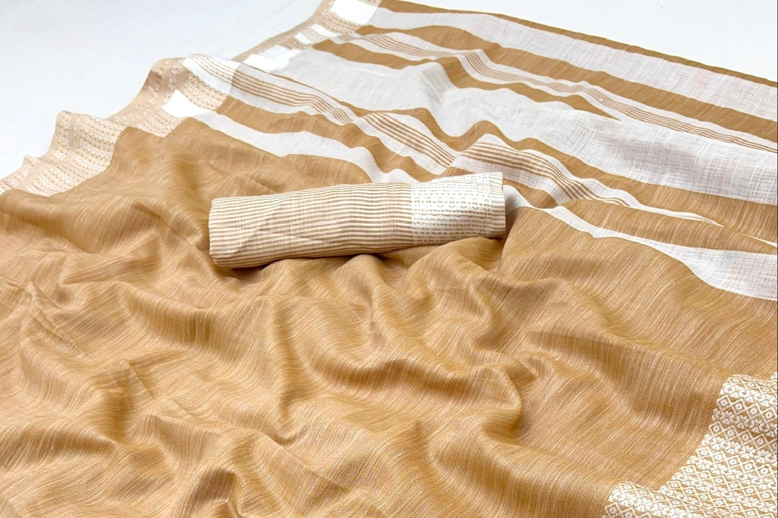 Peel Orange Pure Handloom Woven Linen Soft Saree