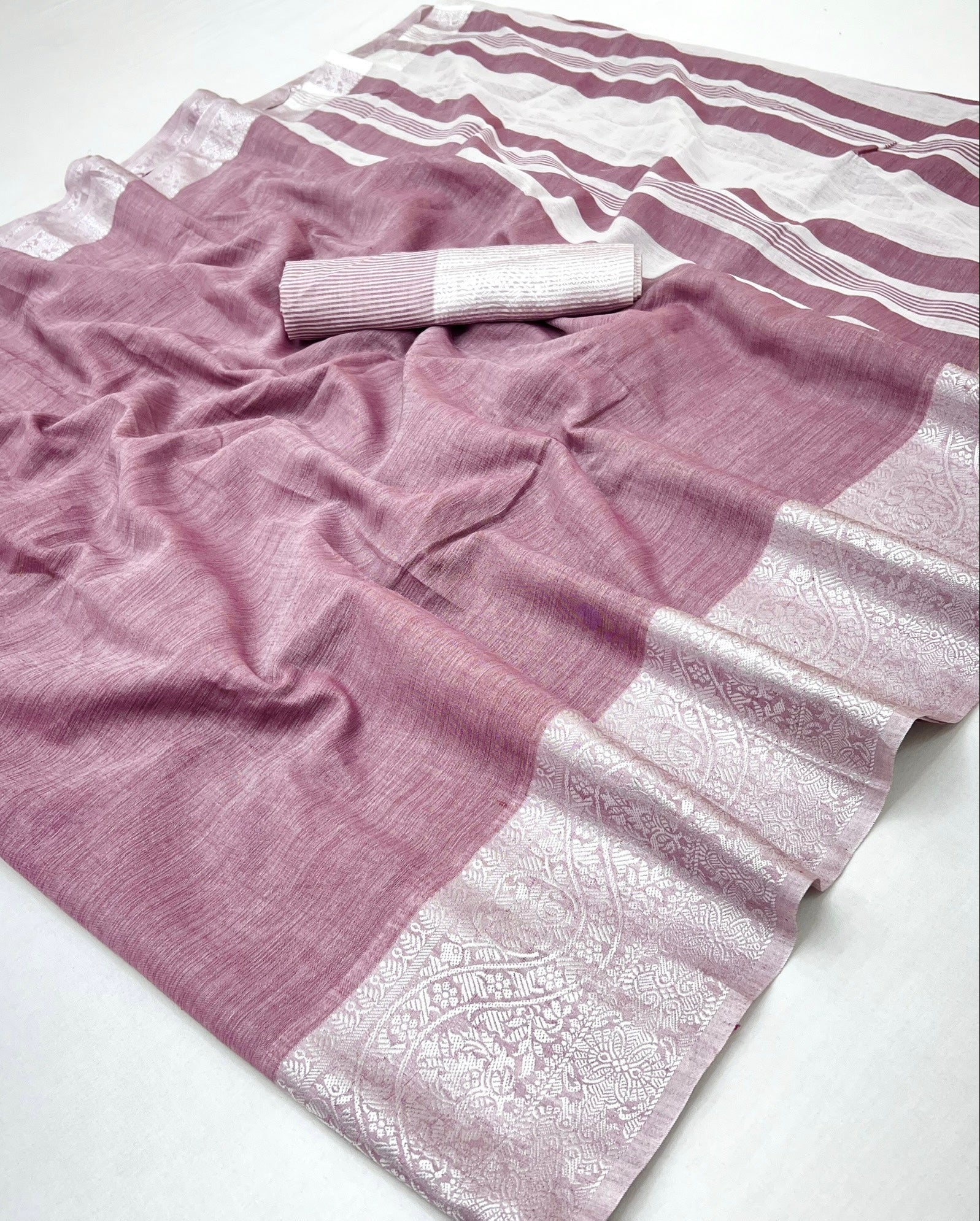 Salmon Pink Pure Handloom Woven Linen Soft Saree