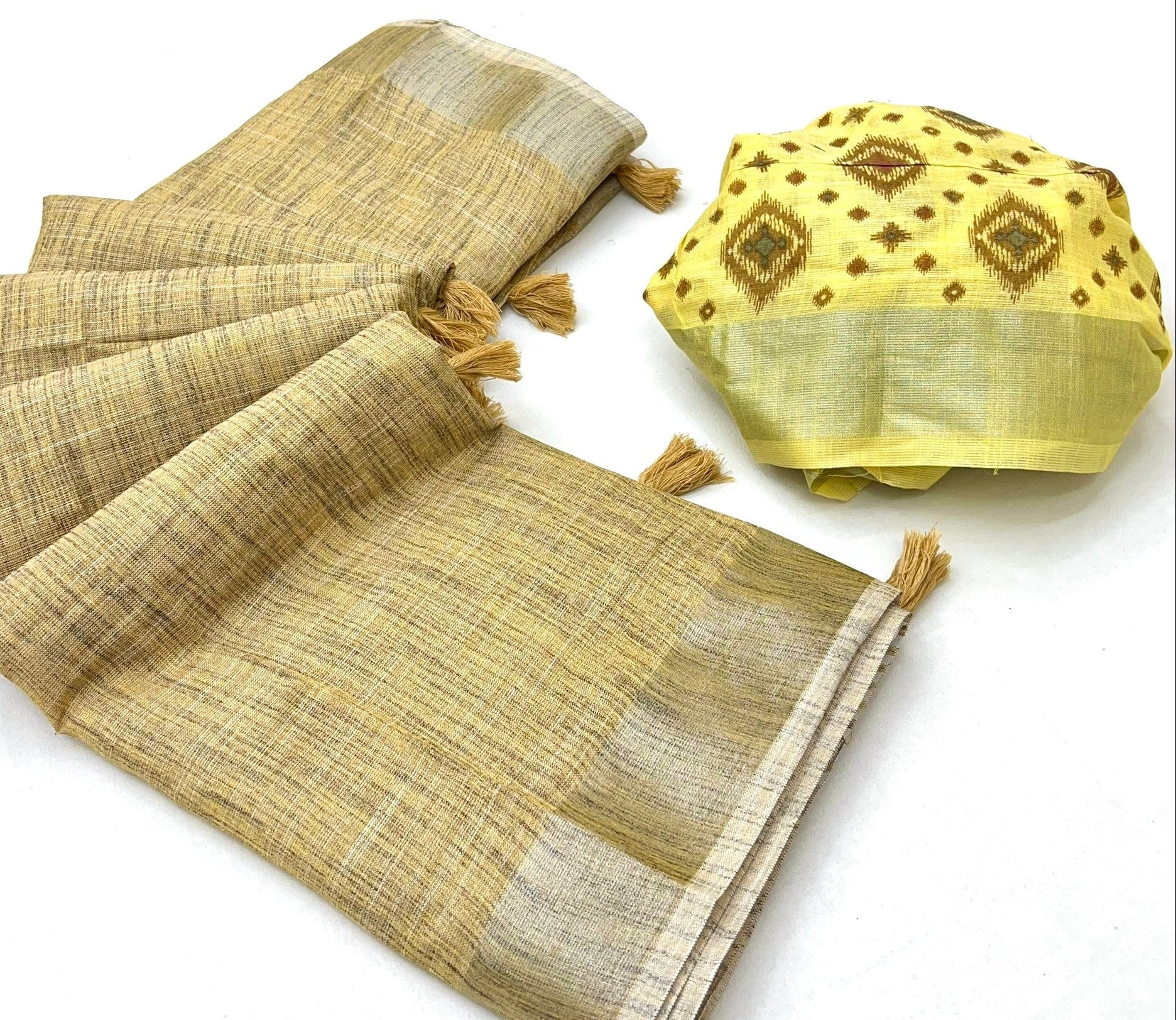 Flax Yellow Pure Handloom Woven Linen Soft Saree