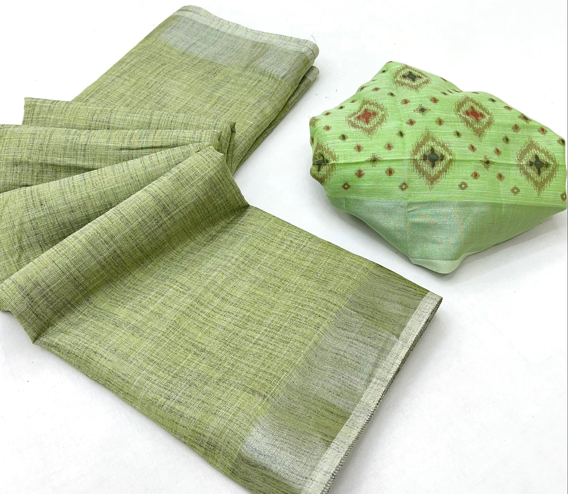 Artichoke Green Pure Handloom Woven Linen Soft Saree
