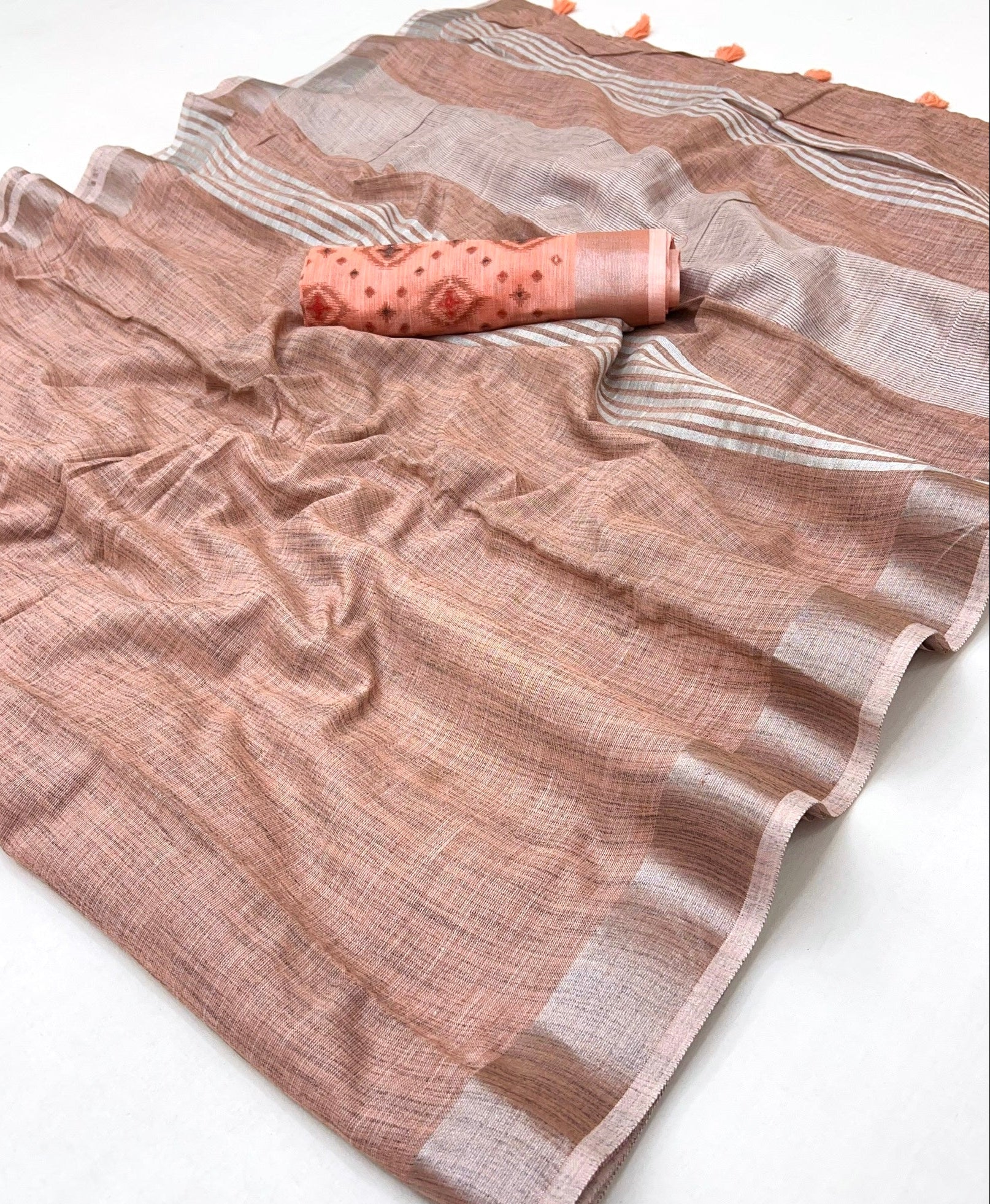 Yam Orange Pure Handloom Woven Linen Soft Saree