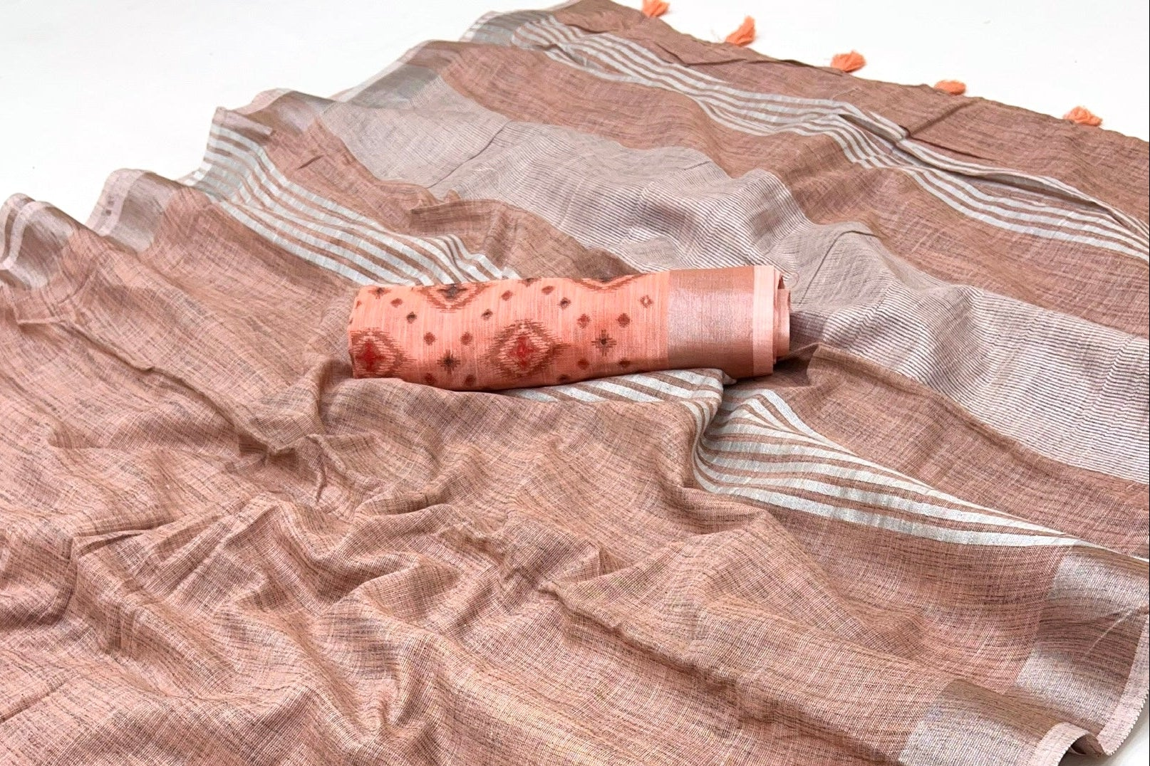 Yam Orange Pure Handloom Woven Linen Soft Saree