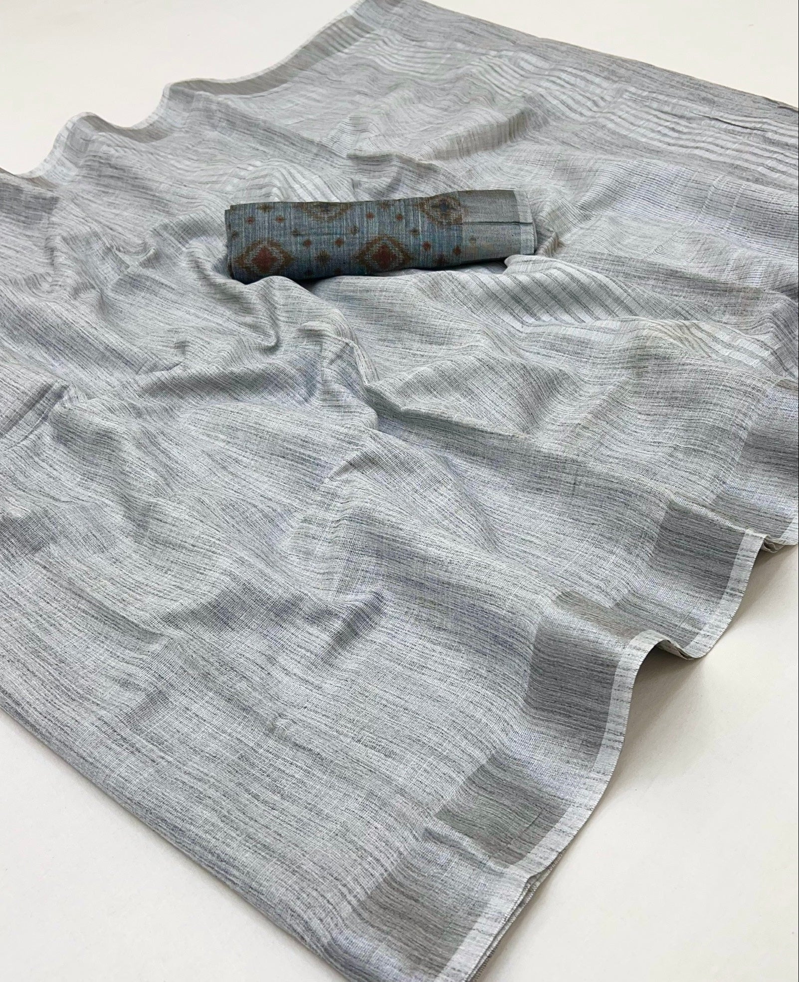 Smokey Grey Pure Handloom Woven Linen Soft Saree