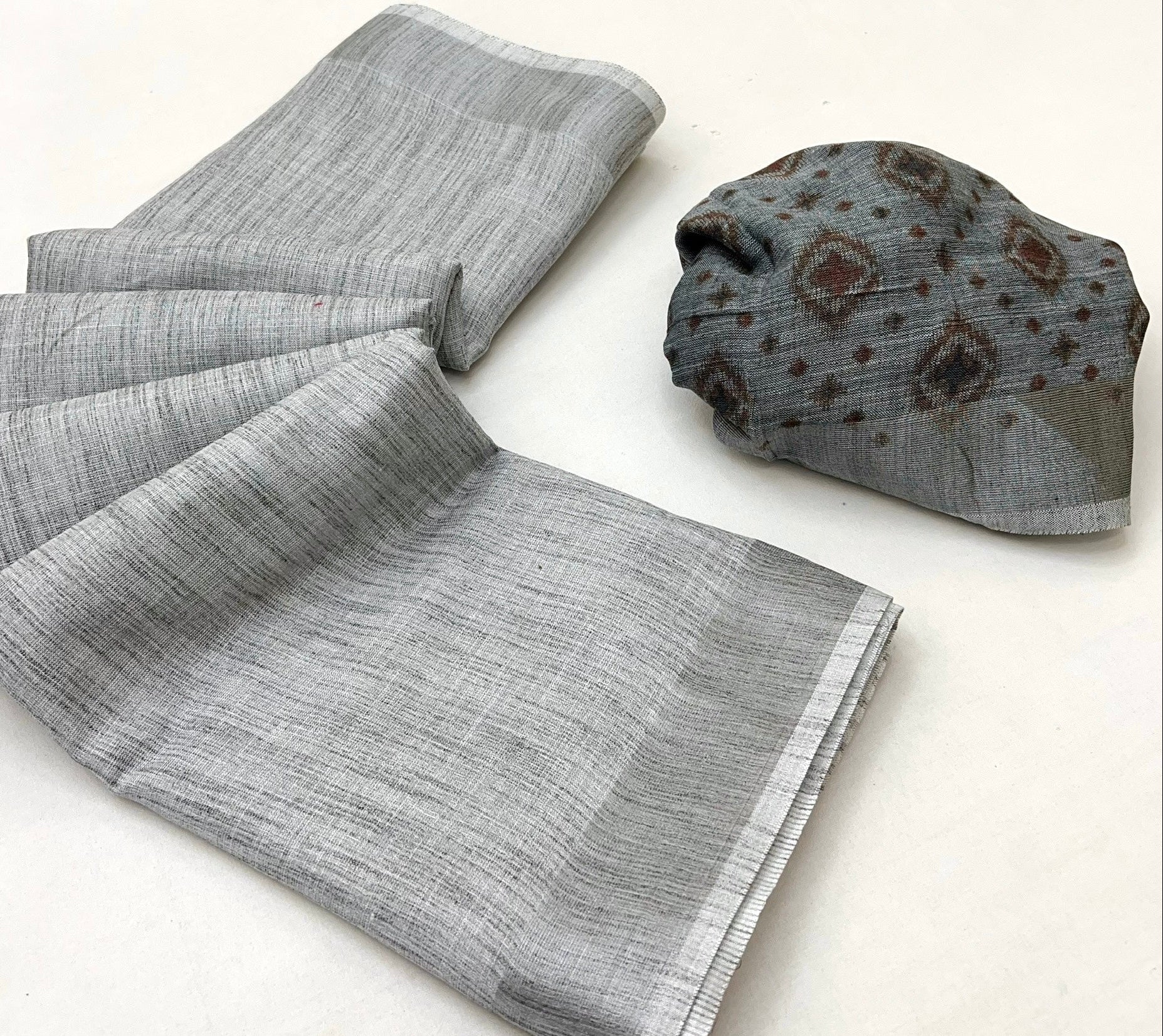 Smokey Grey Pure Handloom Woven Linen Soft Saree