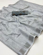 Smokey Grey Pure Handloom Woven Linen Soft Saree
