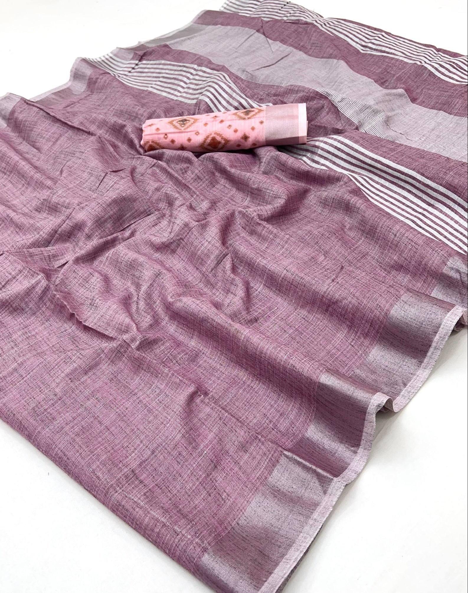 Perfume Lavender Pure Handloom Woven Linen Soft Saree