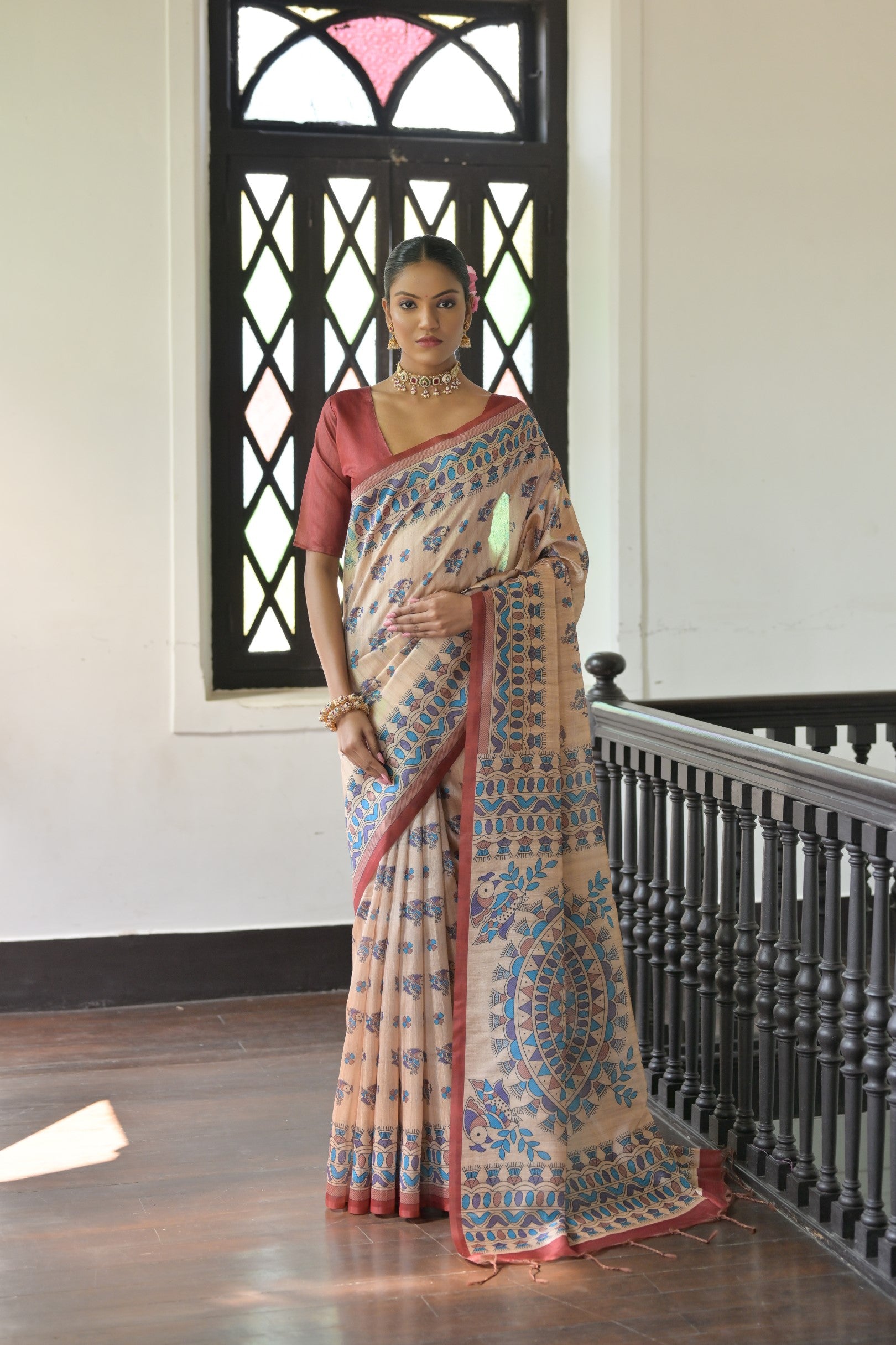 Prodigal Red Pure Loom Tusser Silk Saree With Blouse Piece