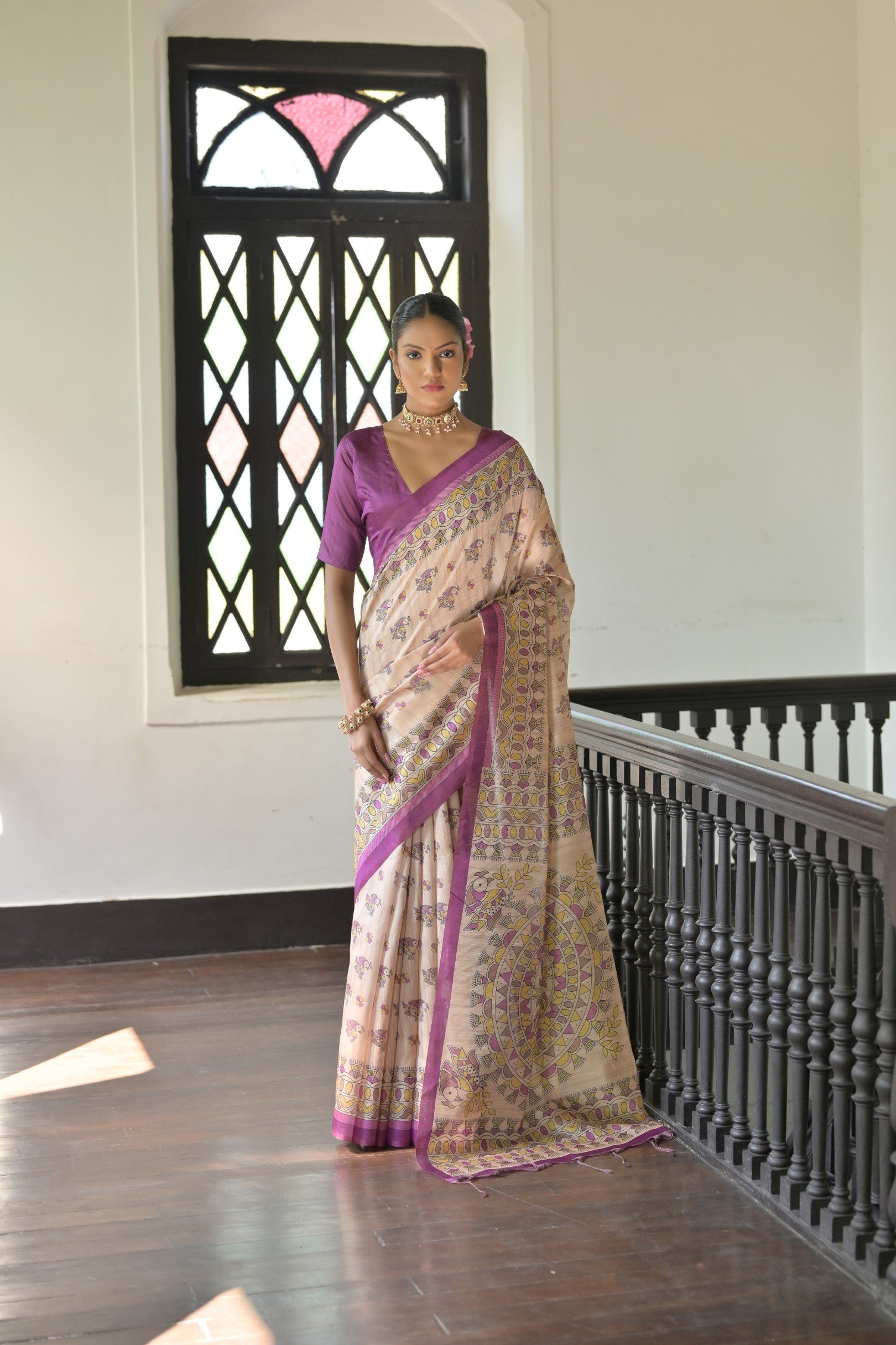 Skinny Wine Pure Loom Tusser Silk Saree With Blouse Piece