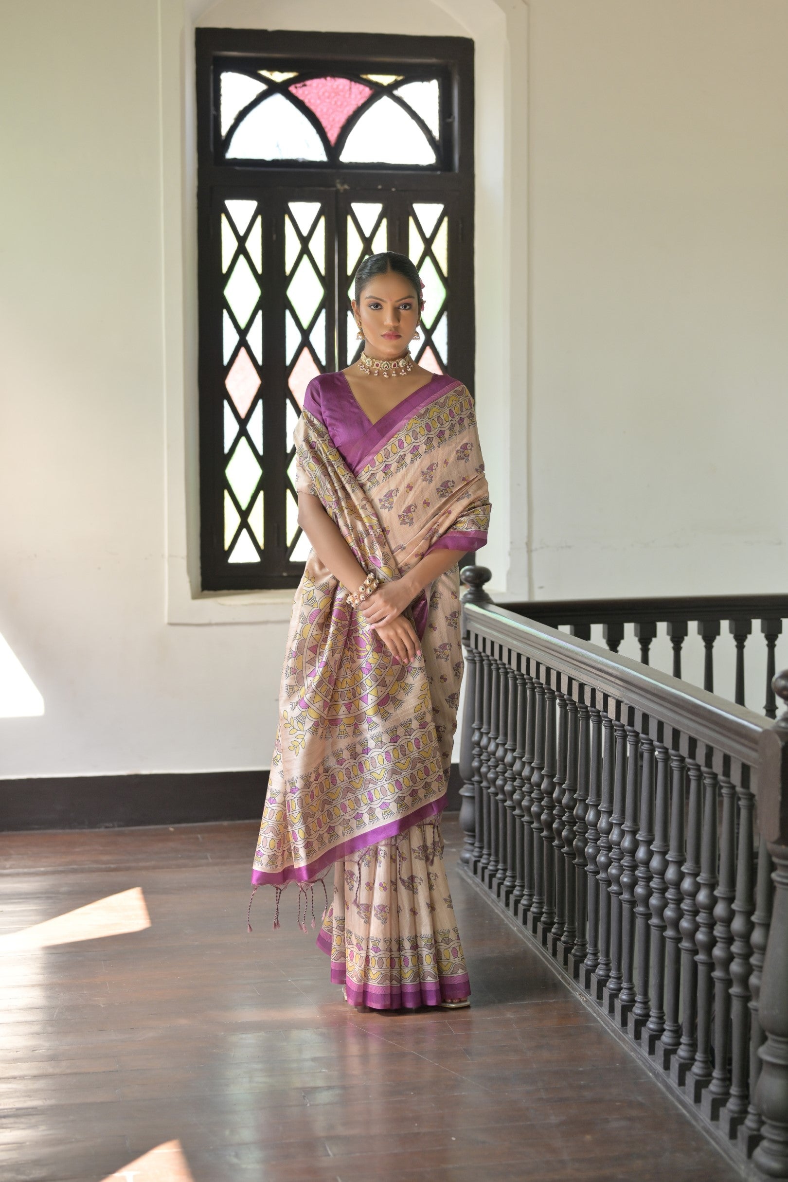 Skinny Wine Pure Loom Tusser Silk Saree With Blouse Piece