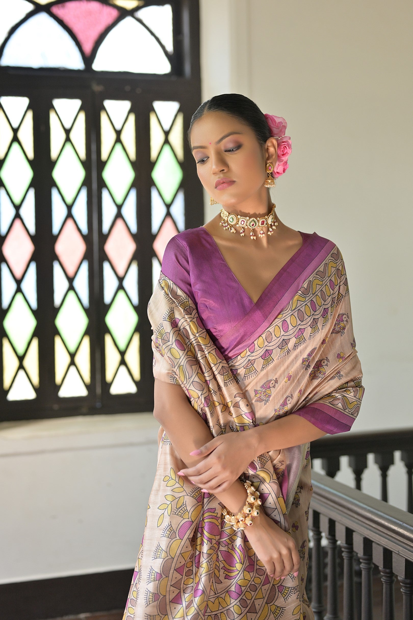 Skinny Wine Pure Loom Tusser Silk Saree With Blouse Piece