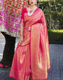 Rose Pink Kanjivaram Silk Saree With Skinny Blouse Piece