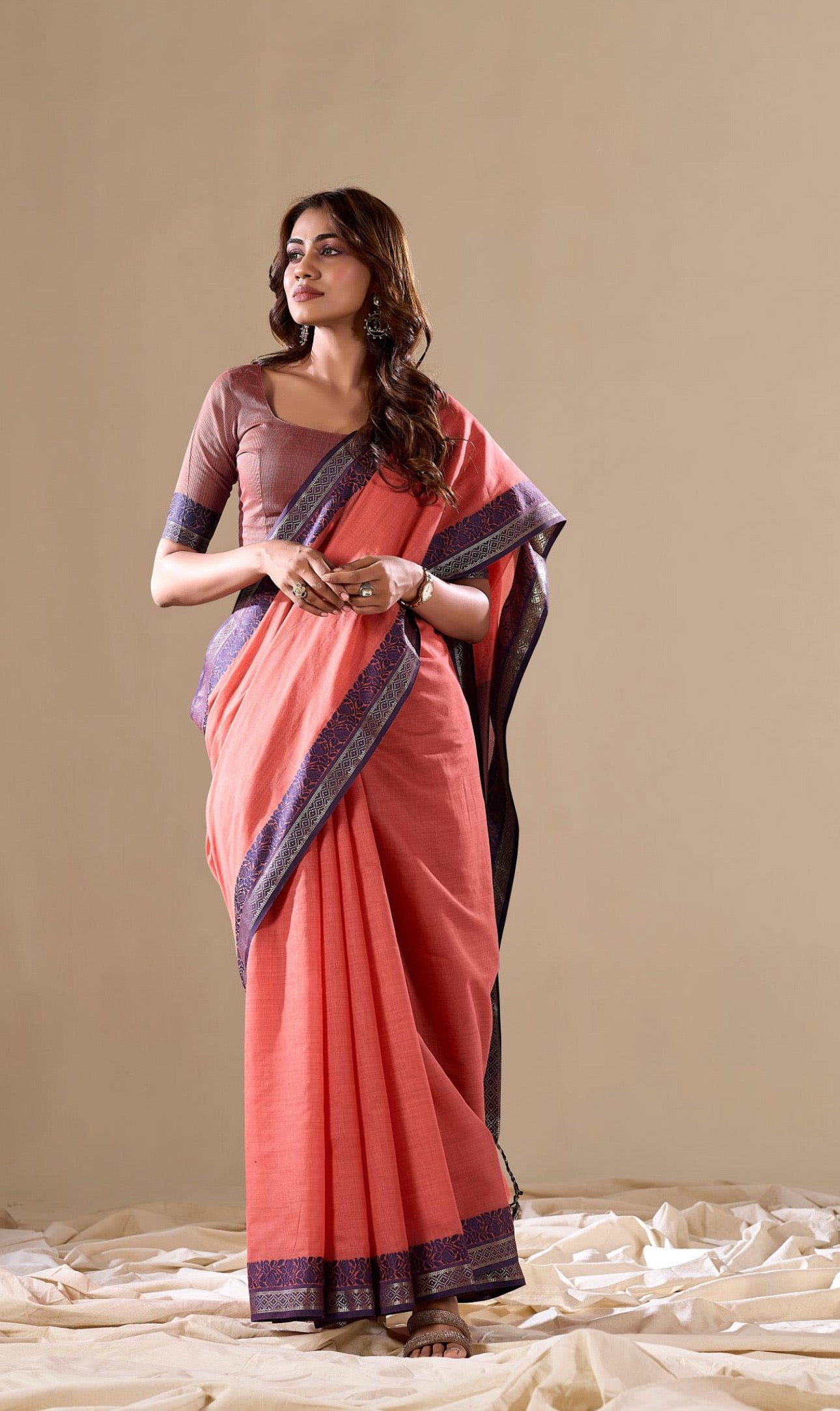 Handloom Linen Cotton Plain Saree RP1￼