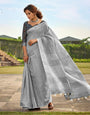 Silver Gray casual Linen Saree RP2￼