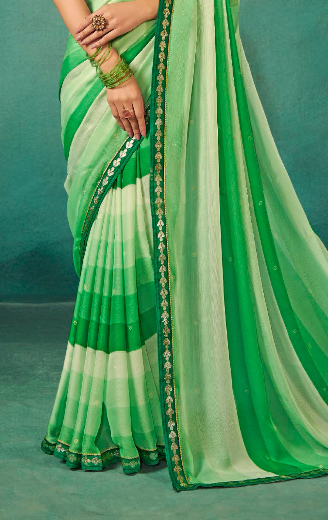 Mehndi with Pista Shaded Leriya Saree With Weaving Blouse