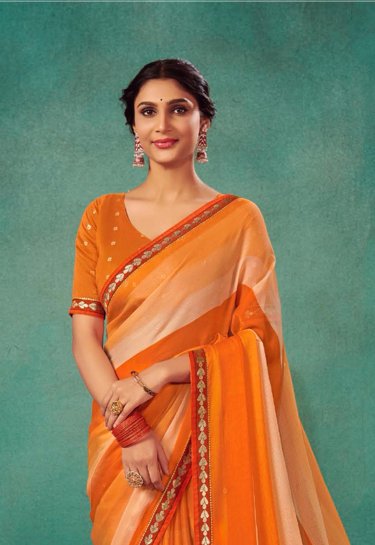 Orange with Red Shaded Leriya Saree With Weaving Blouse