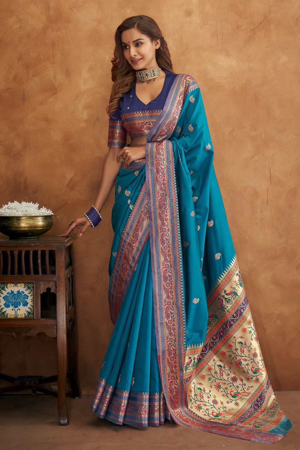 Royal Blue Banarasi Silk Saree with Zari Border