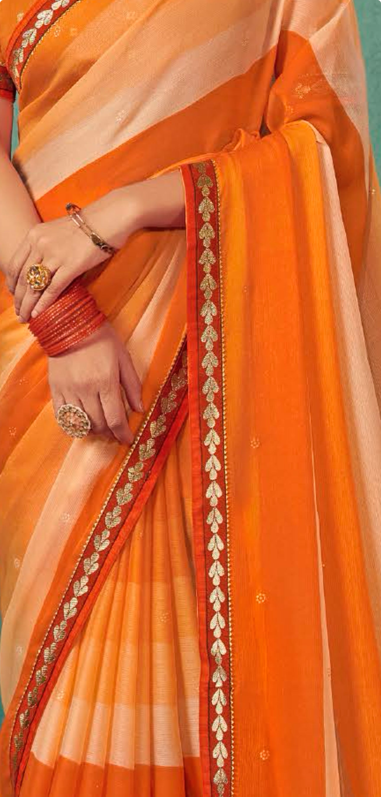 Orange with Red Shaded Leriya Saree With Weaving Blouse