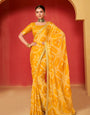 Yellow Moss Chiffon Foil Mill Print And Embroidery Work Border Saree With Fancy Work Blouse Sbs4