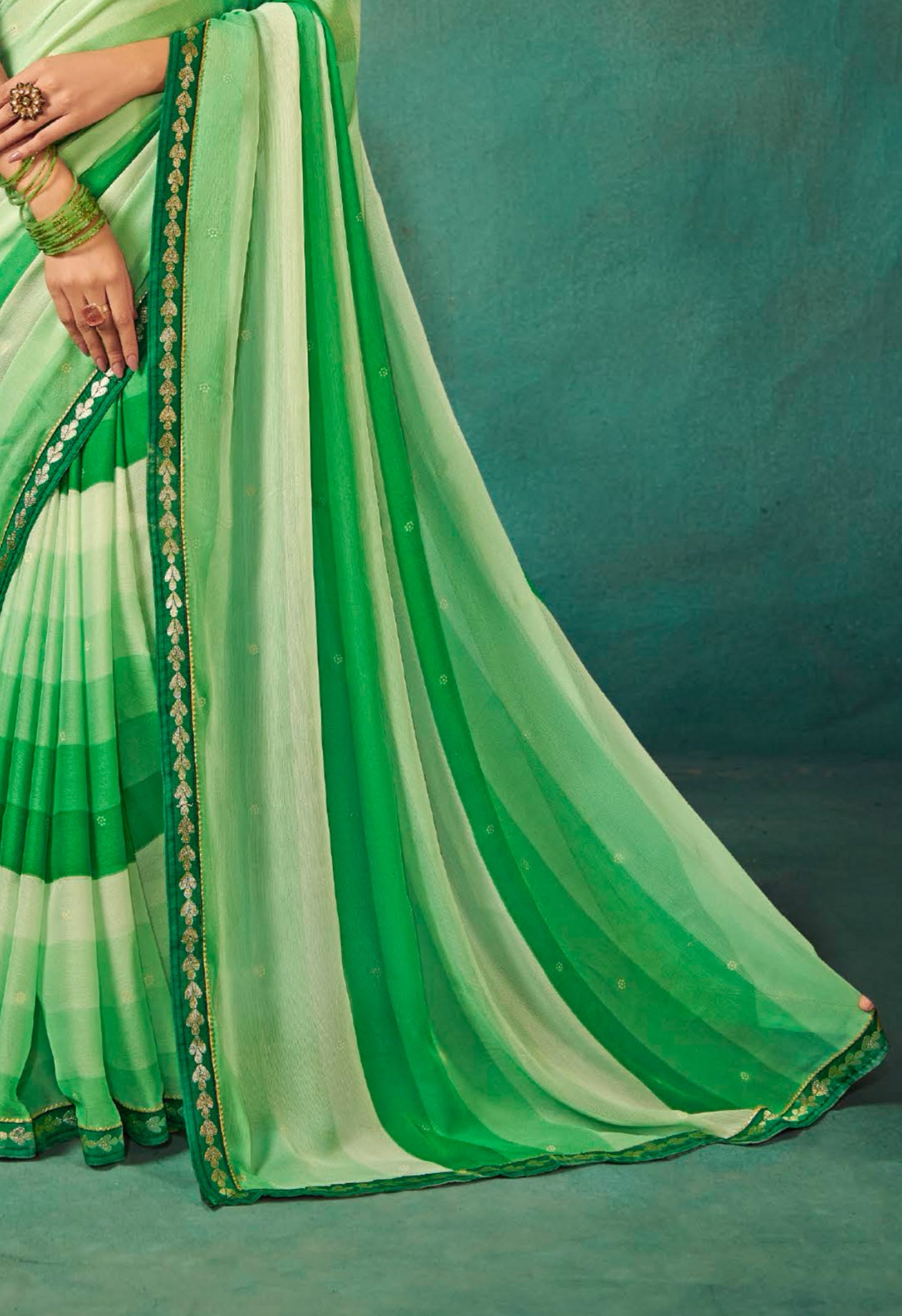 Mehndi with Pista Shaded Leriya Saree With Weaving Blouse