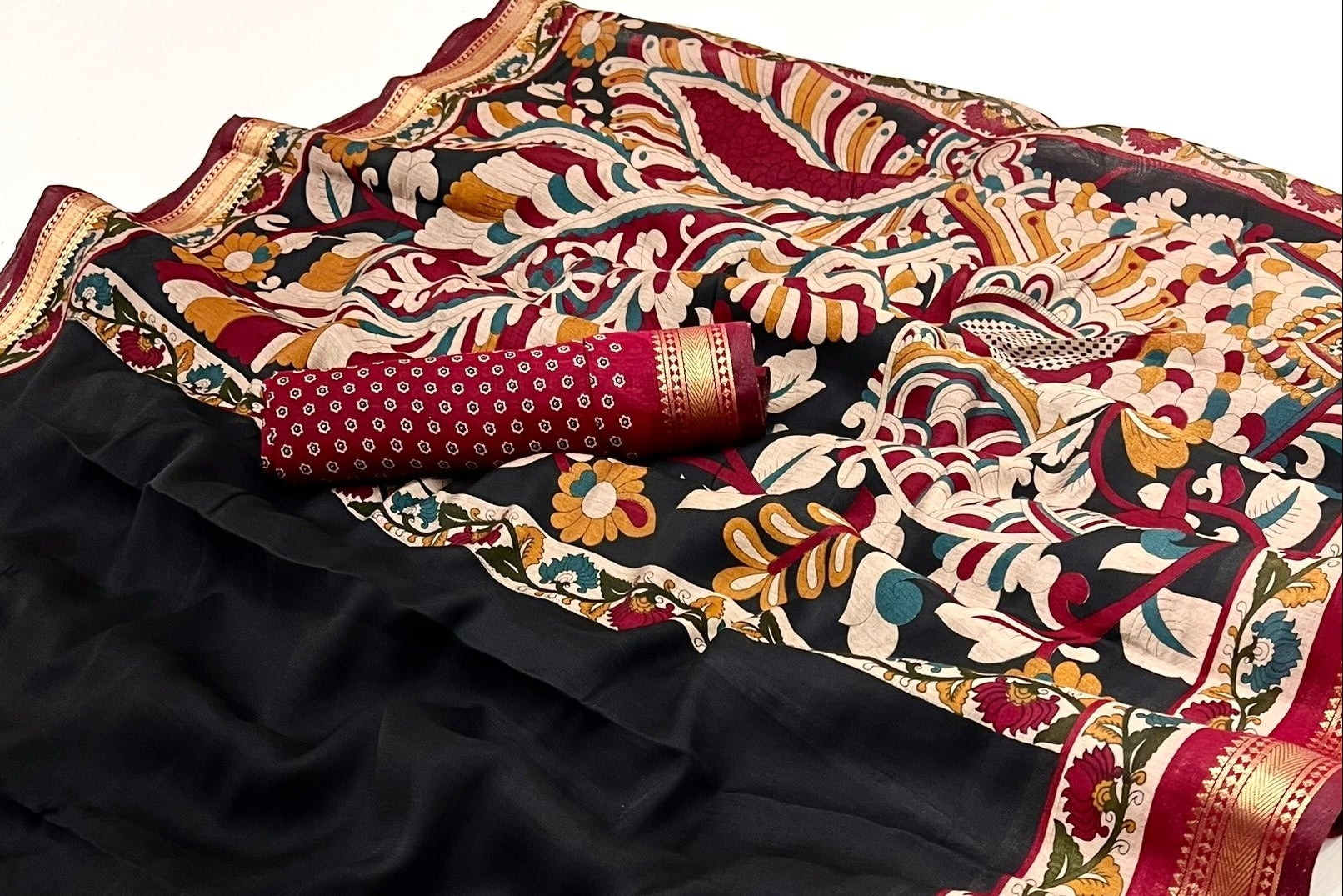 Outstanding Black Mul Mul cotten Soft Silk saree With Evocative Blouse Piece