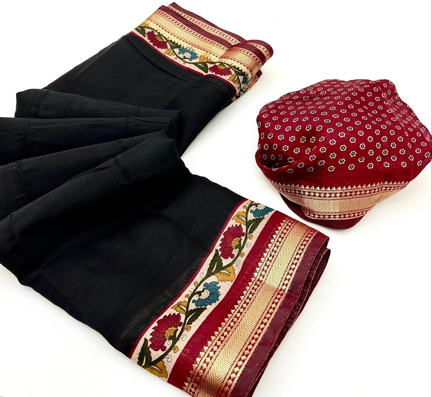 Outstanding Black Mul Mul cotten Soft Silk saree With Evocative Blouse Piece